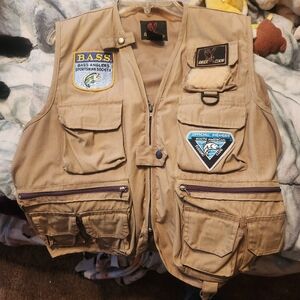Tan Fishing Vest with Patches Size Med.